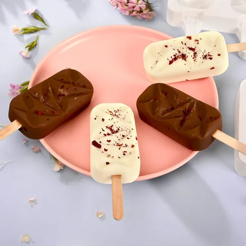 Miniatura 6 de Sakolla 2 paquetes de moldes de silicona para paletas, moldes de helado de diamante de 4 cavidades con 50 palos de madera para paletas de hielo