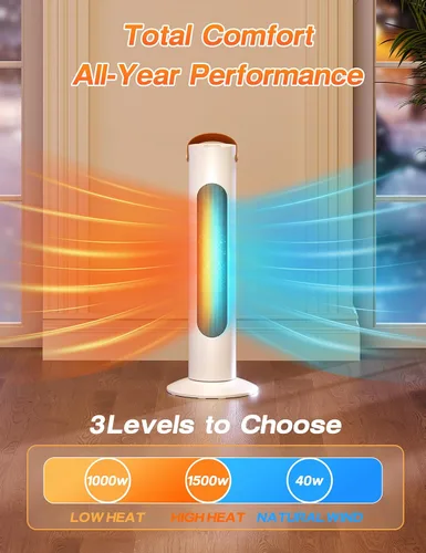 Miniatura 2 de Calentadores eléctricos para uso en interiores, calentador de torre de 25 pulgadas y ventilador combinado, 1500 W, 2 modos de calefacción