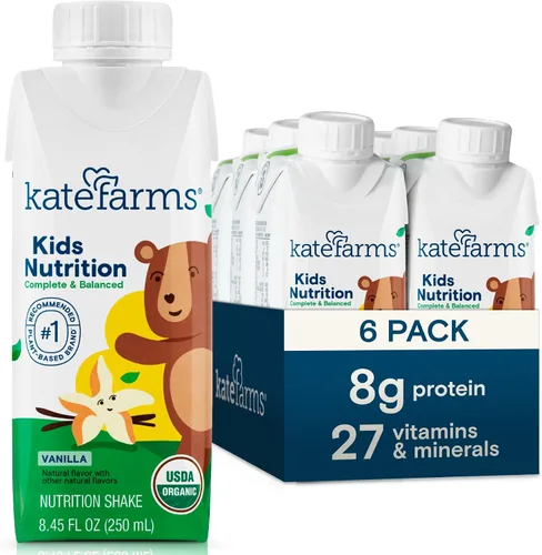 Miniatura 10 de KATE FARMS Batido de nutrición orgánica para niños sabor vainilla, 8g de proteína, 27 vitaminas y minerales, reemplazo de comida, sin gluten, sin
