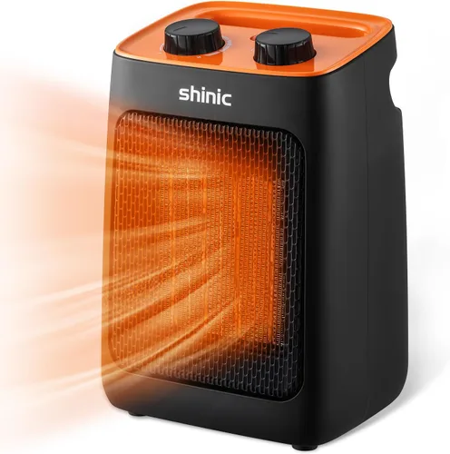 shinic Calentador de espacio portátil con termostato, calentador de oficina de cerámica PTC pequeño de 1500 W para uso en interiores, calentamiento
