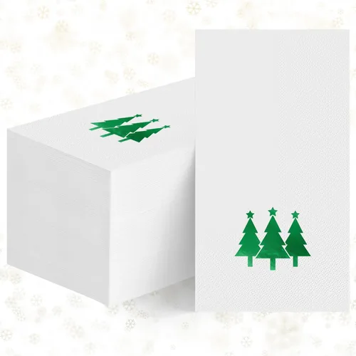 Miniatura 15 de Horaldaily 100 servilletas decorativas desechables de papel de Navidad para invitados, toalla de mano con árboles de Navidad en lámina dorada