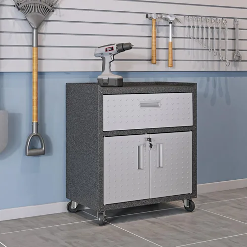 Miniatura 2 de Manhattan Comfort Fortress - Armario móvil de metal texturizado de 31.5 pulgadas con 1 cajón de extensión completa y 2 estantes ajustables