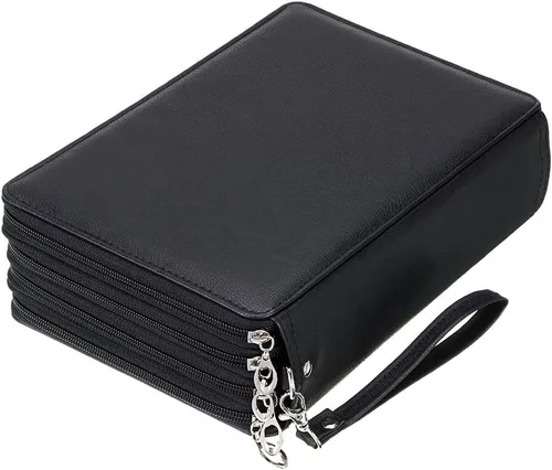 BTSKY Organizador de lápices de colores con 200 ranuras – Estuche de piel sintética de lujo con asa extraíble, caja de lápices grande para lápices