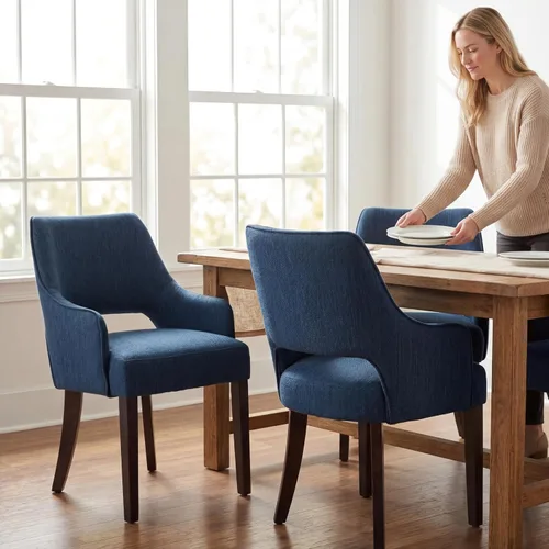 Miniatura 12 de Juego de 2 sillas de comedor tapizadas de piel sintética con respaldo hueco, asiento acolchado, patas de madera para restaurante/decoración