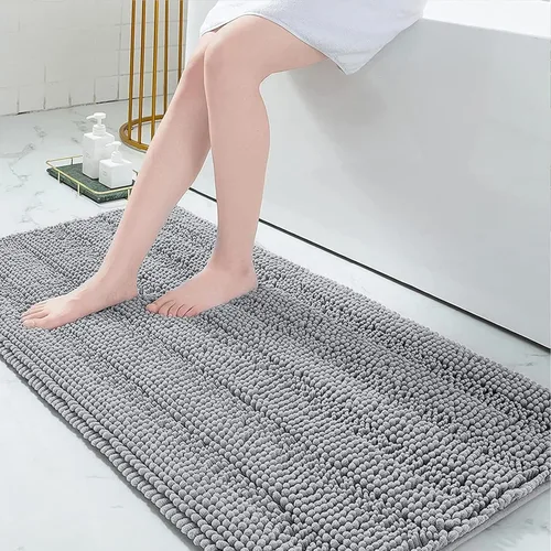 Miniatura 145 de Grandaily Alfombras de baño de felpilla a rayas de 24 x 16 pulgadas, extra gruesas y suaves, absorbentes, parte trasera de goma, alfombra de ducha