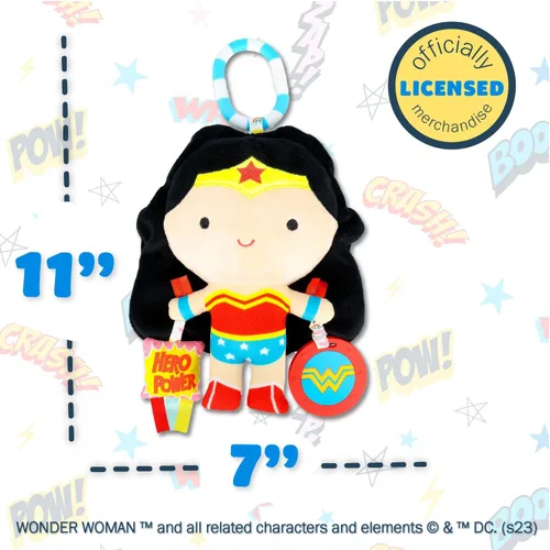 Miniatura 5 de KIDS PREFERRED DC Comics Wonder Woman - Juguete de actividad sensorial múltiple con mordedores, texturas arrugadas y clip para diversión sobre