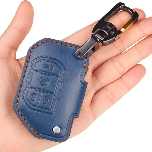 Miniatura 11 de Funda de cuero genuino para llavero de automóvil compatible con Jeep 2018-2024 Gladiator Wrangler Sahara Rubicon 4 botones, color negro