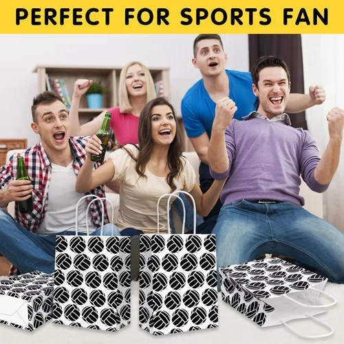 Miniatura 5 de 18 bolsas de regalo de fiesta de voleibol, bolsa de golosinas de voleibol, bolsas de voleibol negras con asa, bolsa de papel de voleibol para niños