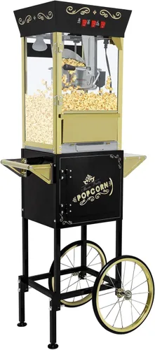 Máquina Comercial de Palomitas de Maíz Vintage Negra con Carrito y Luz Calentadora - Fabricadora de Acero Inoxidable de 12oz Hace 60 Tazas para