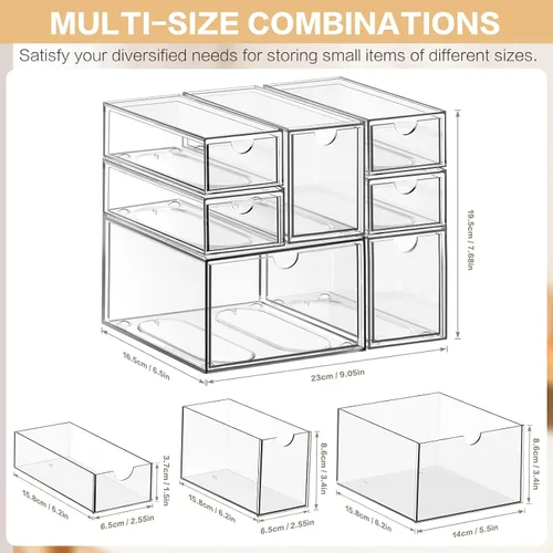 Miniatura 2 de Organizador de escritorio con 7 cajones, 7 paquetes de acrílico apilable, cajones de almacenamiento de escritorio, organizador de maquillaje, caja