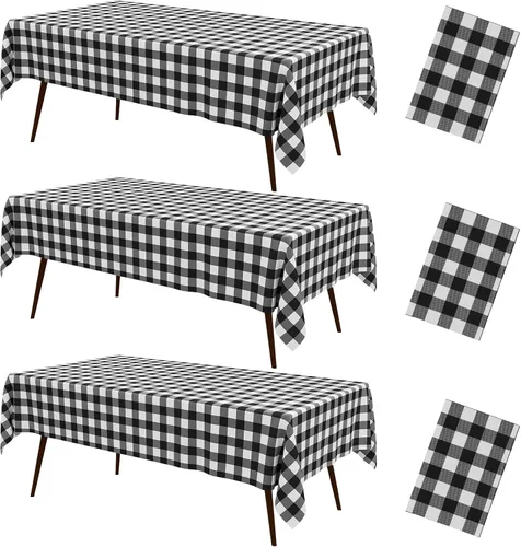 Miniatura 9 de misaya 3 paquetes de manteles desechables de búfalo, mantel de plástico impermeable de 54 x 72 pulgadas, manteles rectangulares a cuadros caqui