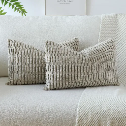 Miniatura 46 de OTOSTAR - Paquete de 2 fundas de cojín decorativas de pana suaves y a rayas estilo boho, fundas de cojín cuadradas para decoración del hogar, fundas