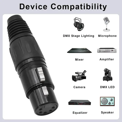 Miniatura 4 de Conector de cable XLR de 5 pines XLR de 5 pines macho y hembra, conector de micrófono, adaptador de audio, negro, 2 pares (M+F)