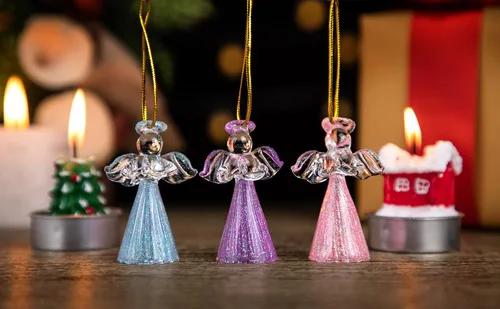 Miniatura 5 de 12 adornos de ángel dorado de cristal, ángeles de la guarda, adornos para árbol de Navidad de 2.1 pulgadas, colorido mini ángel colgante hilado