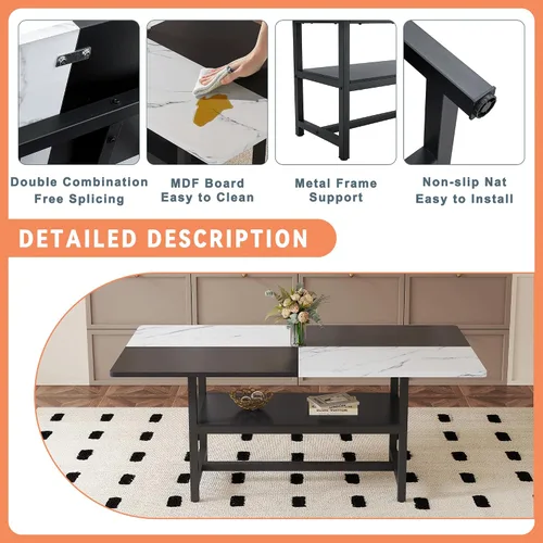 Miniatura 4 de Juego de mesa de comedor de 71 pulgadas para 6 personas con estante de almacenamiento, juego de mesa de comedor rectangular industrial moderna