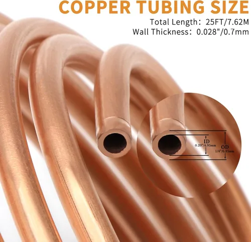 Miniatura 2 de Tubo de Cobre 1/4" DE x 0.195" DI x 25 Pies, Tubos de Cobre Puro T2 Bobina Suave, Tubería de Tubo Redondo de Metal Sin Costuras para Aire