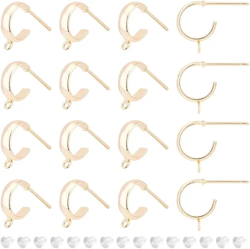 BENECREAT 16 piezas de aretes chapados en oro de 18 quilates, gancho de latón con bucles verticales, 40 tuercas de plástico para joyería de madre,