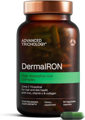 DermaIRON Suplemento de hierro para mujeres y hombres, plancha suave para baja ferritina y apoyo a la anemia, adelgazamiento del cabello y apoyo a