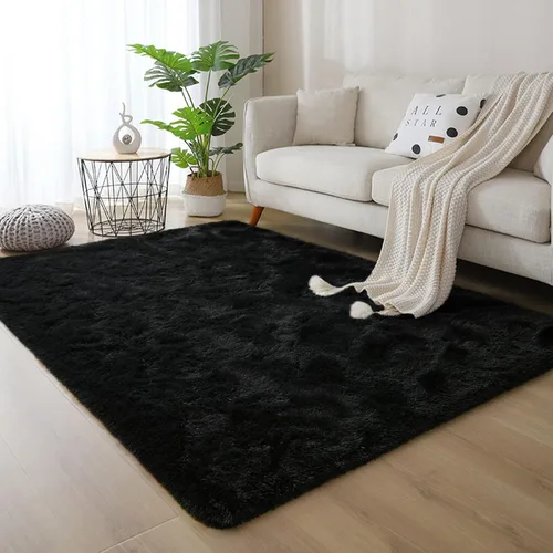 Miniatura 5 de DweIke Alfombras Negras Esponjosas para Dormitorio y Sala de Estar, 3x5 Pies Alfombra Suave de Felpa Shaggy Oscura para Niñas y Niños, Negro