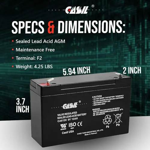 Miniatura 5 de Casil Batería de luz de emergencia 6v 12ah CA6120 selló plomo ácido AGM con terminal F2 para batería de luz de emergencia 6v