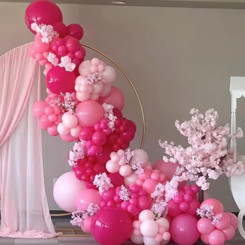 Miniatura 6 de Thomtery Globos blancos de confeti rosa, 50 globos de látex de 12 pulgadas para fiestas de cumpleaños, decoraciones del día de San Valentín