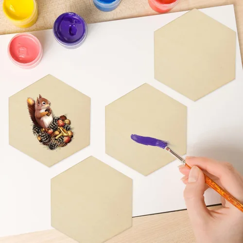 Miniatura 6 de 50 piezas de madera en blanco sin terminar, rebanadas hexagonales de madera natural de 4 pulgadas, recortes para manualidades DIY, pintura