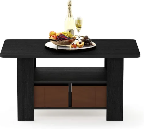 Miniatura 3 de Mesa de café Andrey de Furinno con cajón contenedor, color Americano/marrón medio, pequeño, tapa no elevable