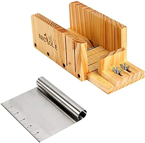 Miniatura 10 de Juego de 2 suministros para hacer jabón, acero inoxidable, ondulado y ajustable, cortador de pan de madera, kit de herramientas de corte NK-9