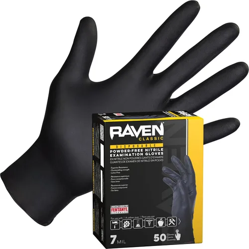 Miniatura 14 de SAS Raven - Guantes desechables de nitrilo sin polvo, 10 cajas/100 unidades de consumo, 1000 guantes en total, 7 mil - sm, sin látex, productos