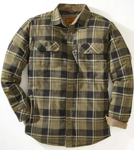 Miniatura 2 de Venado Chaqueta a cuadros para hombre, manga larga, forro de franela cepillada, resistente