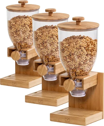 Miniatura 6 de Honey-Can-Do Dispensador de cereales de bambú con tapa hermética - Dispensador de alimentos secos para encimera para organización de cocina