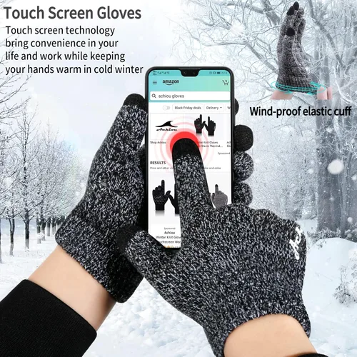 Miniatura 7 de Achiou Guantes de invierno para hombres y mujeres, guantes para pantalla táctil, gel de silicona antideslizante grueso mejorado, forro térmico