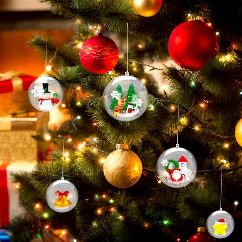Miniatura 6 de 25 juegos de 50 piezas de adornos rellenables de plástico transparente, bola de manualidades DIY transparente, adorno de Navidad DIY transparente