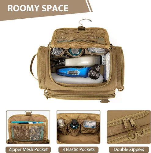 Miniatura 3 de Neceser táctico para hombres, bolsa de higiene colgante, kit organizador de viaje para afeitarse, artículos esenciales de ducha y artículos de aseo