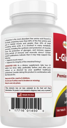 Miniatura 7 de Best Naturals L-glutamina 1000 mg 180 comprimidos (180 unidades (paquete de 2))