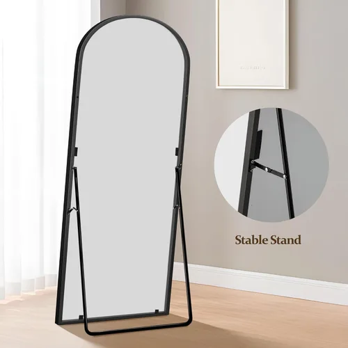 Miniatura 8 de Espejo arqueado de longitud completa con soporte, espejo de cuerpo completo de 64 x 21 pulgadas, espejo de pared de arco con marco fino de aleación