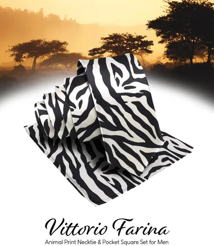 Miniatura 16 de Juego de corbata Kente con estampado africano y animal y pañuelo de bolsillo a juego
