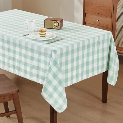 Miniatura 24 de Mantel rectangular de 71 x 55 pulgadas, lino sintético, sin arrugas, impermeable, color beige, para campamento, graduación, rectangular, para Lino