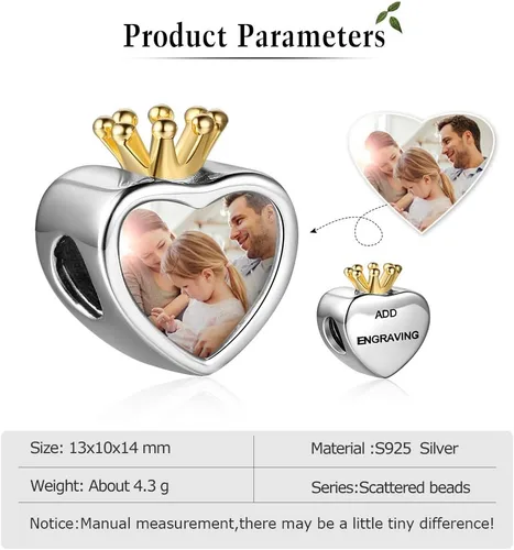 Miniatura 4 de Dije de foto personalizable, diseño de corazón con dije con tus seres queridos, para mujer, para regalo de madre e hija, para brazalete o collar
