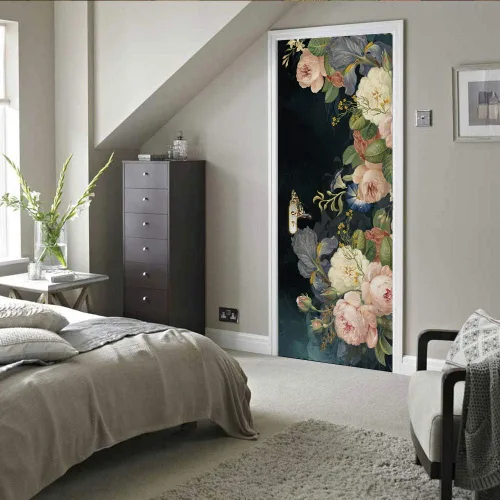 Miniatura 14 de Calcomanías 3D para puerta, murales para despegar y pegar, diseño de flores, papel tapiz para puerta, calcomanías autoadhesivas extraíbles de PVC
