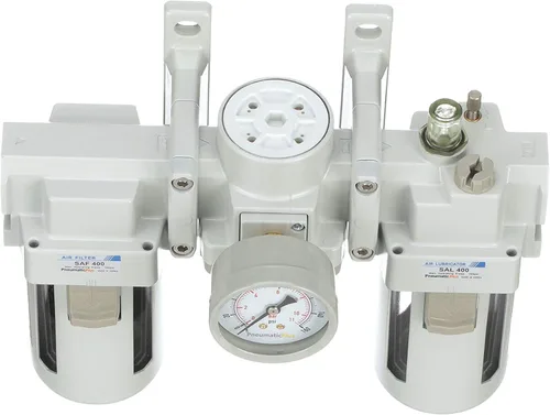 Miniatura 7 de PneumaticPlus SAU400-N04G Filtro de aire comprimido Regulador Lubricador Combo 1/2" NPT - Cuenco de polietileno, drenaje manual, soporte, calibre