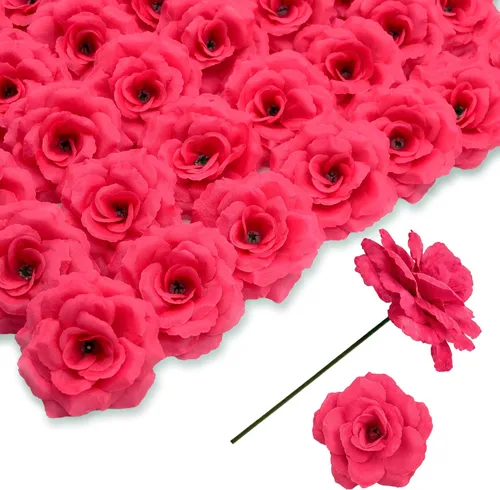 Miniatura 24 de Flores artificiales de rosas, 50 unidades de rosas plateadas a granel con tallo, cabeza de flor falsa de rosa de seda de 3 pulgadas para bodas, Plata