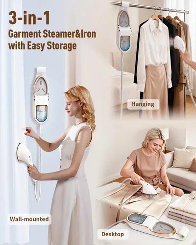 Miniatura 3 de Vaporizador 3 en 1 para ropa, 1500 W a prueba de fugas, 11.2 fl oz 1500W, 30s Fast Heat-Up. Includes Heat-Resistant Glove & Brush. For Home &