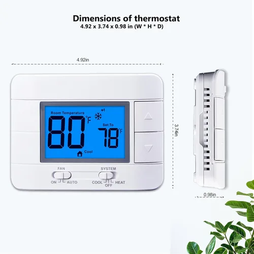 Miniatura 3 de Termostato no programable para el hogar - Multietapa 2H/2C, con gran pantalla LCD de temperatura y humedad ambiente