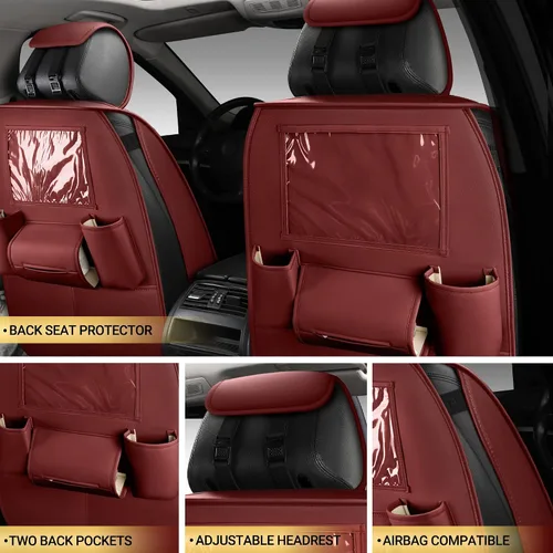 Miniatura 3 de AOOG - Fundas de cuero para asiento de automóvil con organizador de asiento trasero de automóvil, universal para vehículos automotores, la mayoría