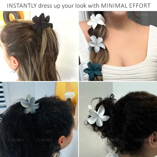 Miniatura 7 de Pinzas para el pelo de flores para mujeres y niñas, de cabello grueso a fino, medianas, bonitas, pinzas decorativas de plumeria, accesorios