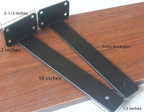 Miniatura 2 de Paquete de 8 soportes de estante en L ocultos negros de 10 pulgadas (15 pulgadas de grosor), soporte de estante de metal, soporte de estante