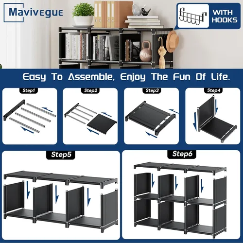 Miniatura 8 de Mavivegue Estante para Libros, Organizador de Almacenamiento de 9 Cubos, Estantería de Bricolaje, Estantería de Cubos de Metal, Estantería Alta