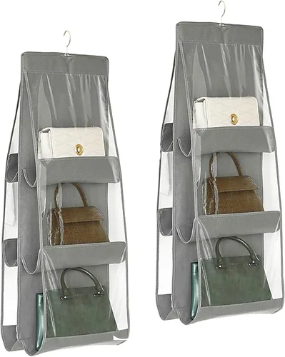 Miniatura 7 de Organizador de bolso de mano para colgar en el dormitorio, a prueba de polvo, para armario, clóset (negro, paquete de 2)