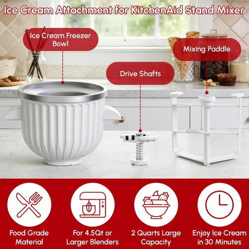Miniatura 5 de KitchenAid - Accesorio para máquina de helados para batidora de pie Cuenco de helado de 2 cuartos de galón, se adapta a modelos KitchenAid de 4.5
